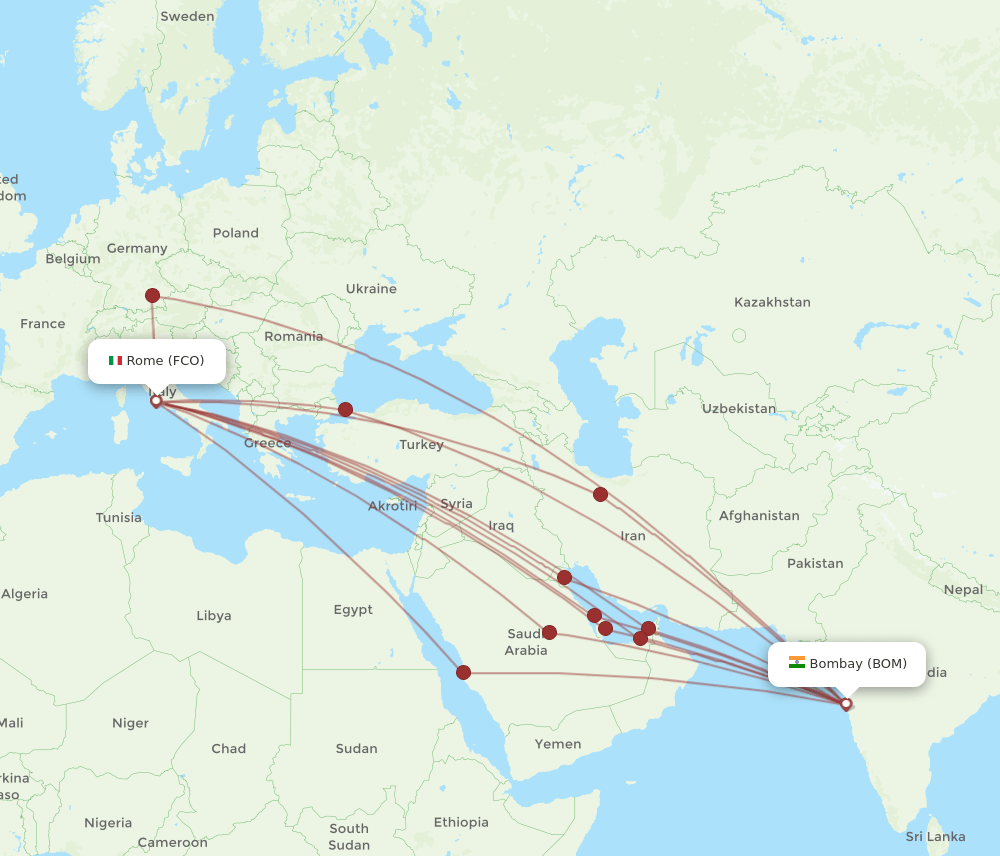 FCO-BOM flight routes