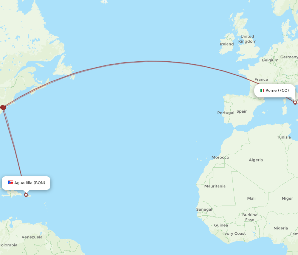 FCO-BQN flight routes