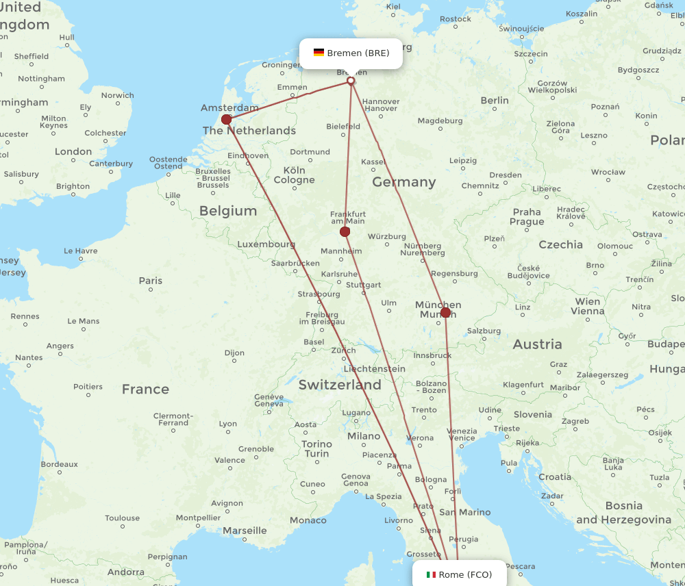 FCO-BRE flight routes