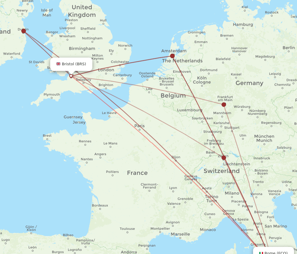 FCO to BRS flights and routes map