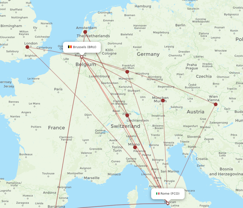 FCO to BRU flights and routes map