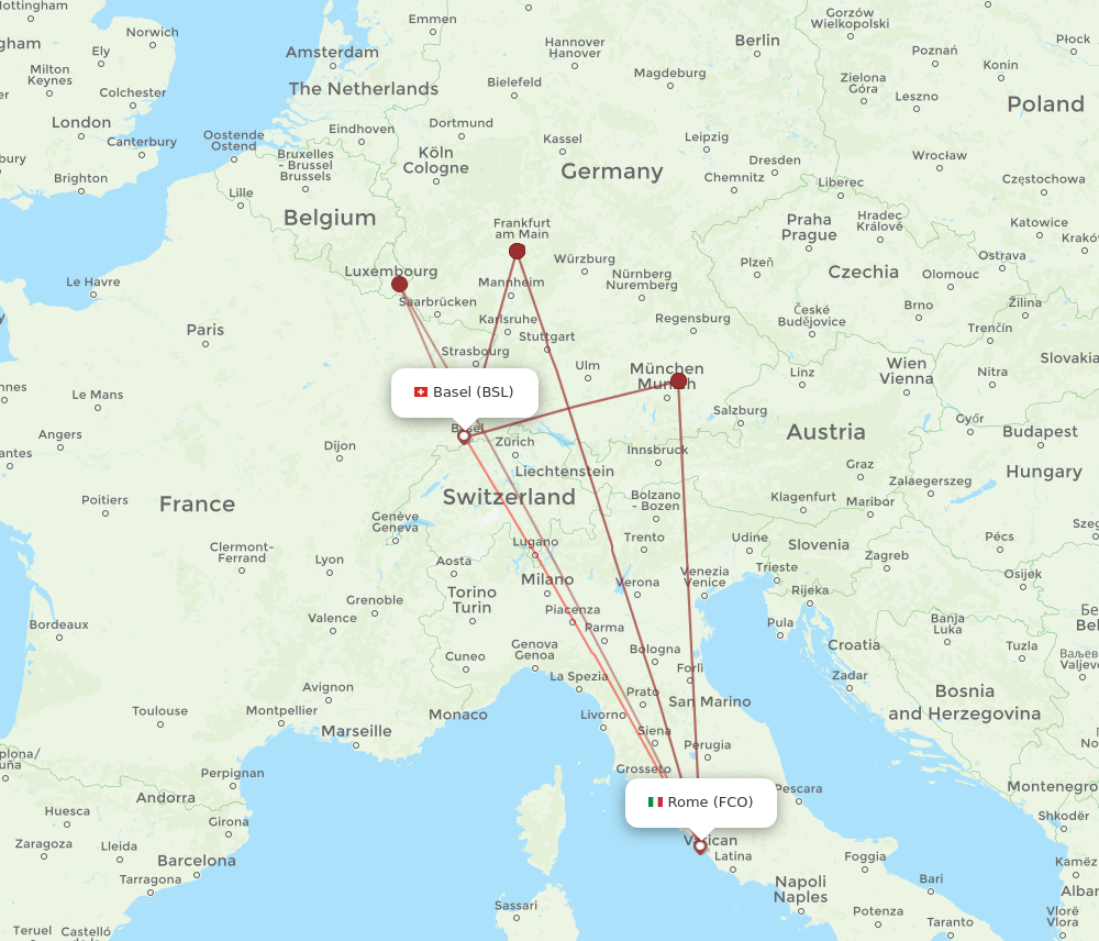 FCO to BSL flights and routes map