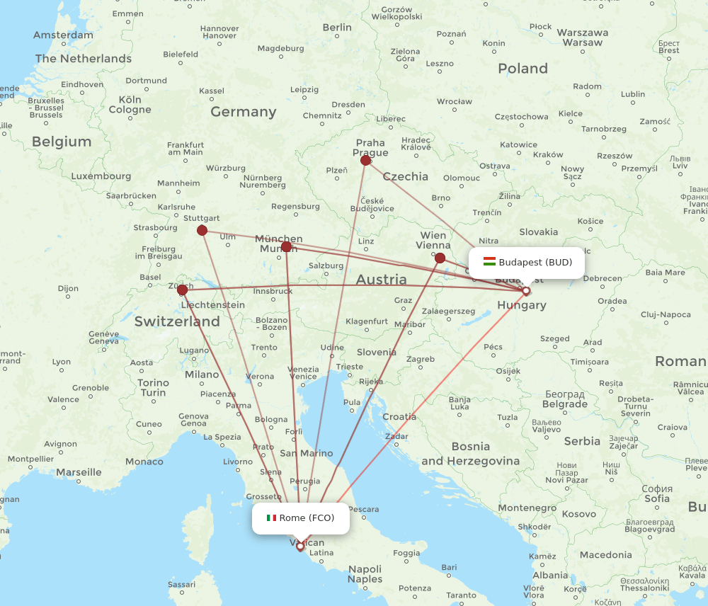 FCO-BUD flight routes
