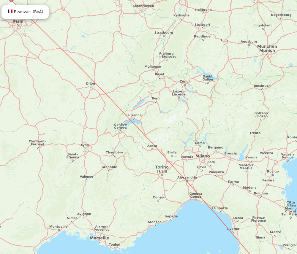 FCO to BVA flights and routes map