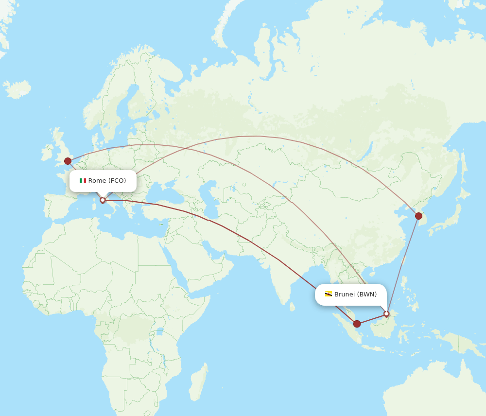 FCO-BWN flight routes