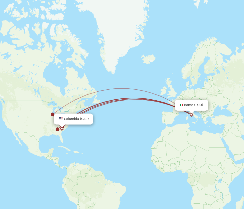 FCO to CAE flights and routes map