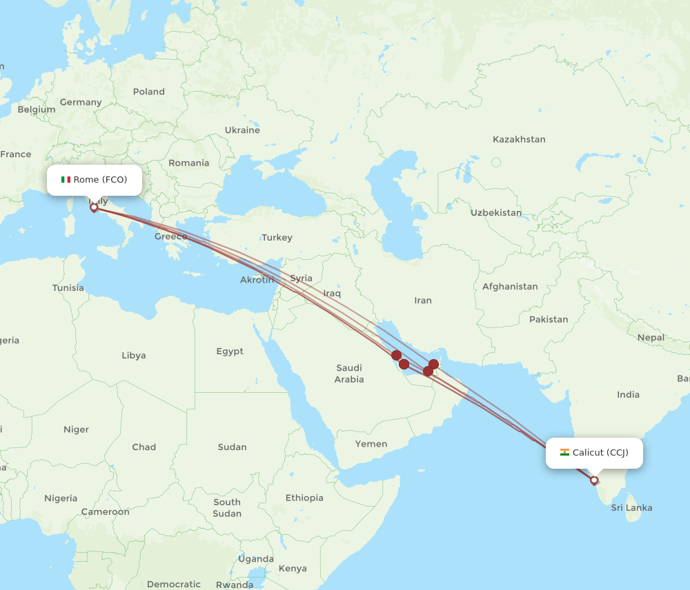 FCO-CCJ flight routes