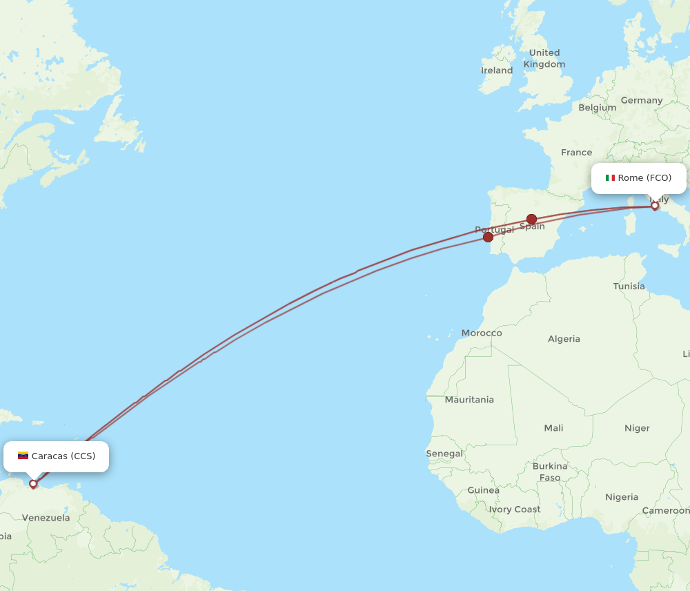 FCO-CCS flight routes