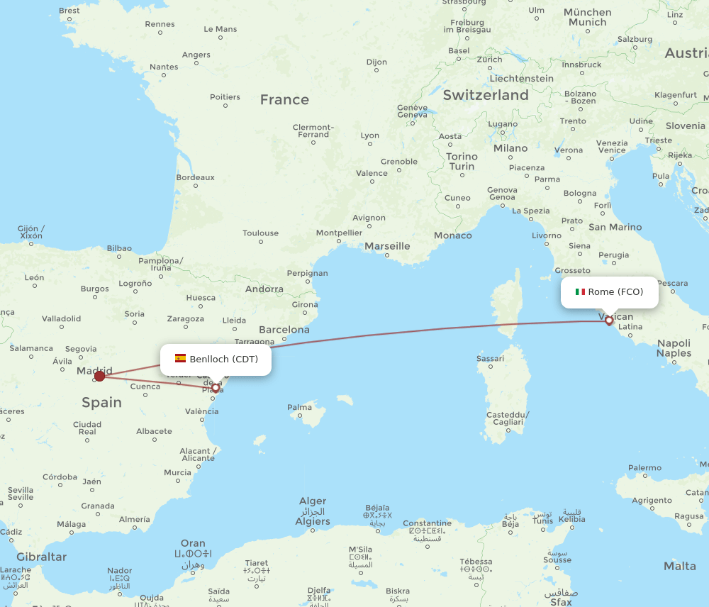 FCO-CDT flight routes