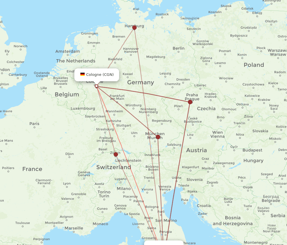 FCO-CGN flight routes