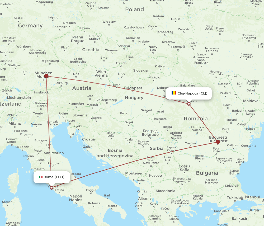 FCO to CLJ flights and routes map