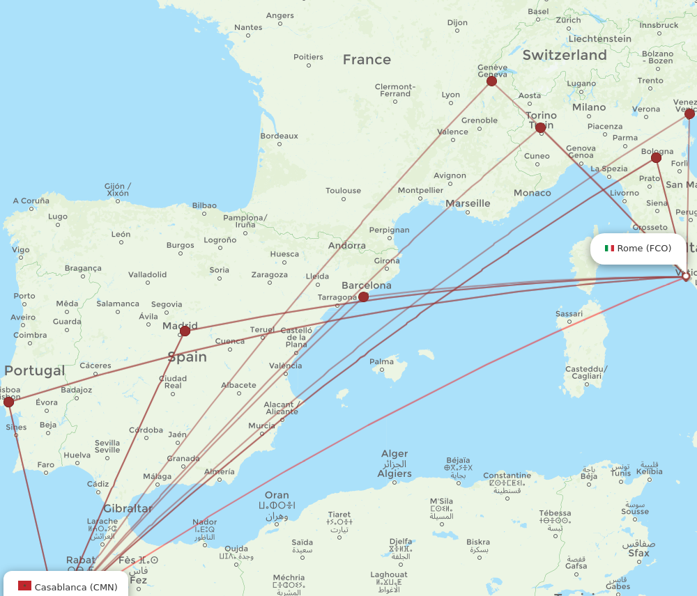 FCO to CMN flights and routes map