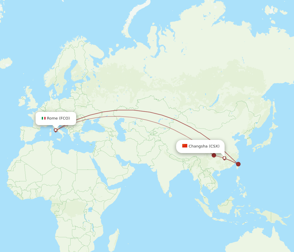 FCO-CSX flight routes