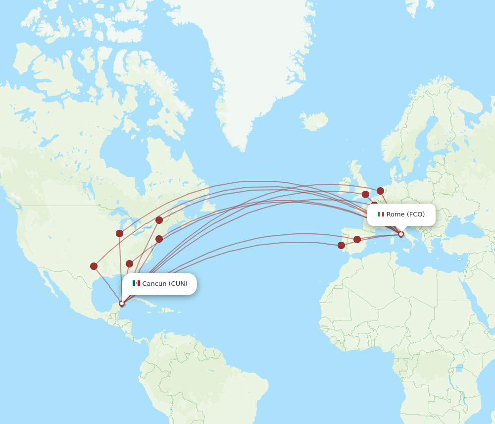 FCO-CUN flight routes