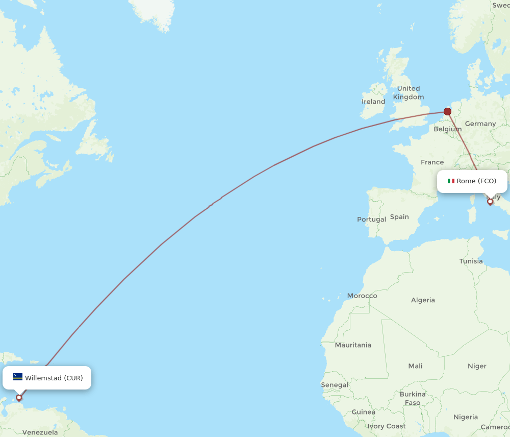 FCO-CUR flight routes