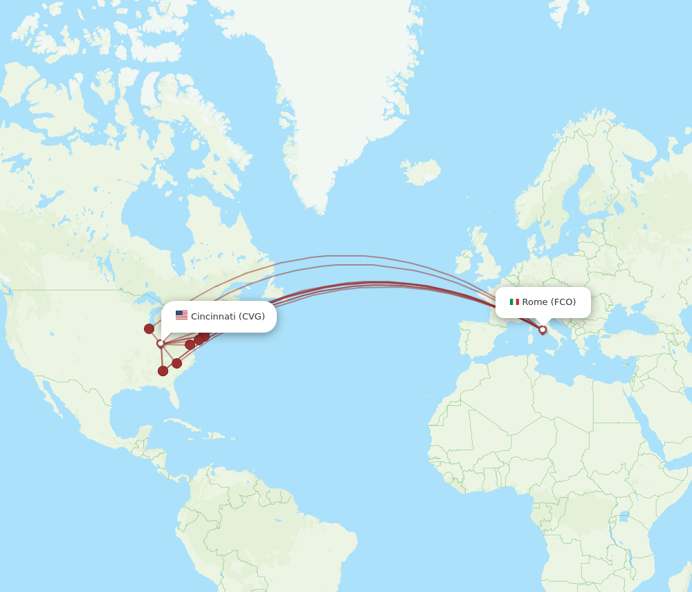 FCO-CVG flight routes