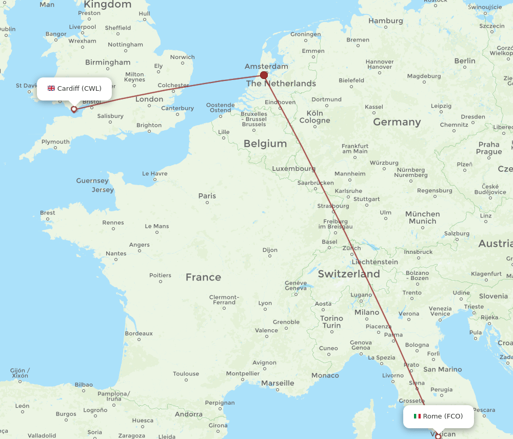 FCO-CWL flight routes