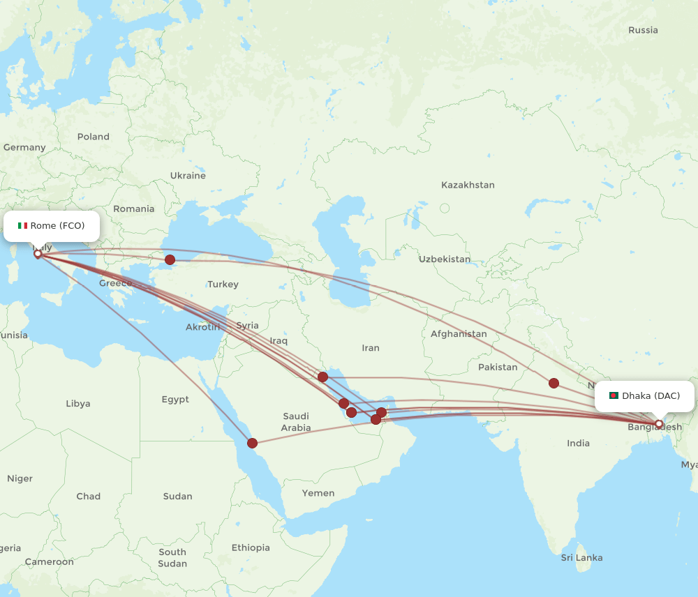 FCO-DAC flight routes
