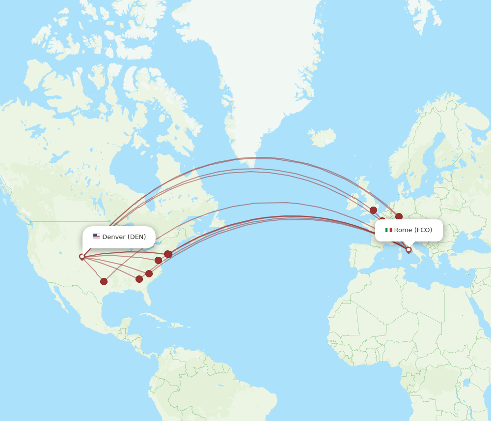 FCO-DEN flight routes
