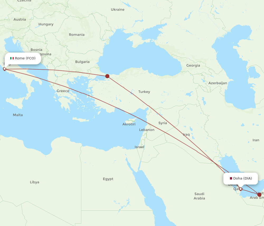 Rome - Doha route map and flight paths
