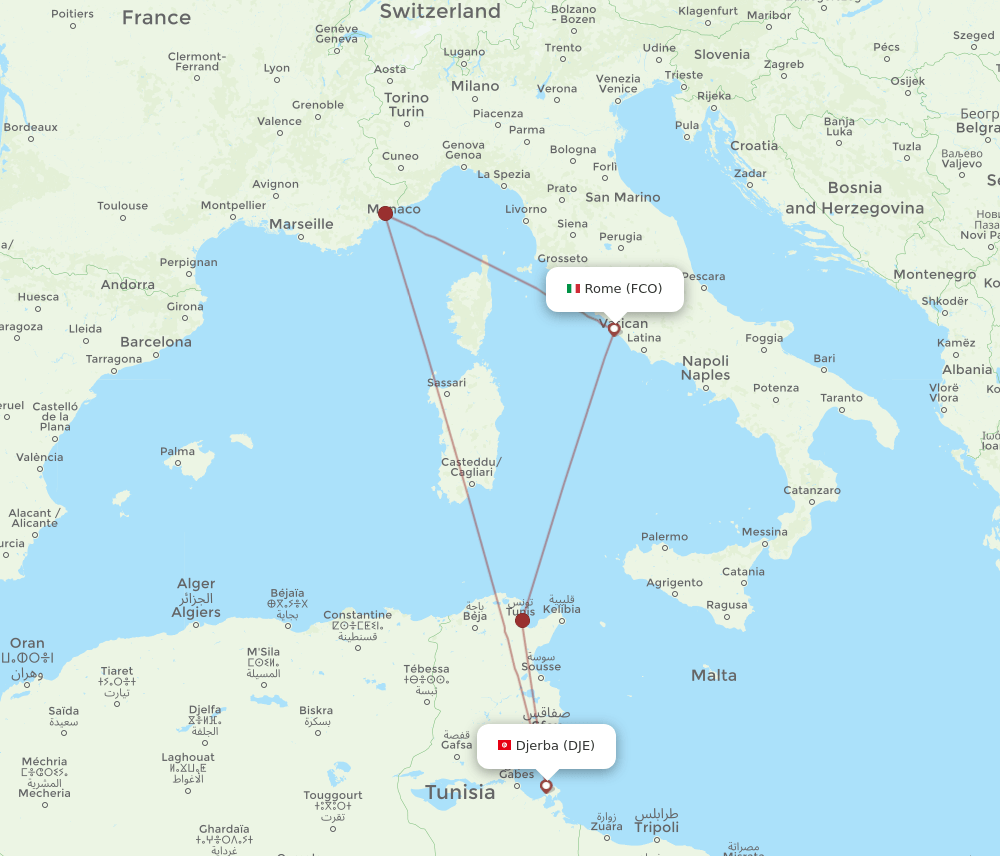 FCO-DJE flight routes
