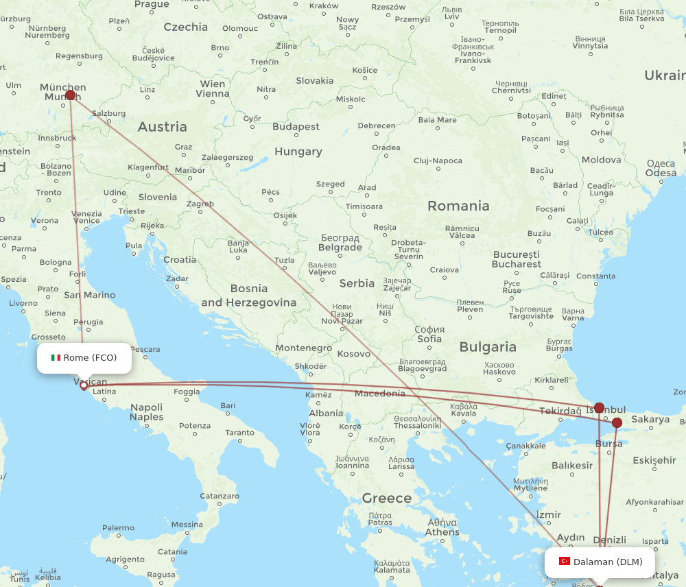 FCO-DLM flight routes