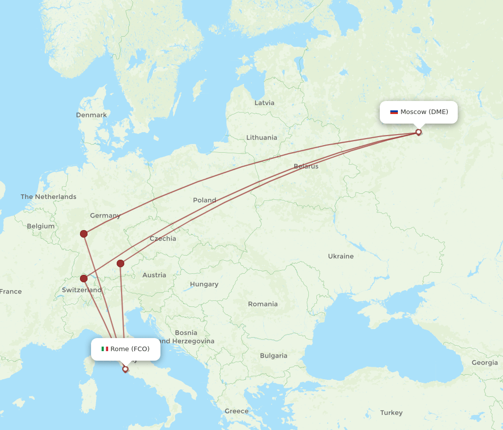 Rome - Moscow route map and flight paths