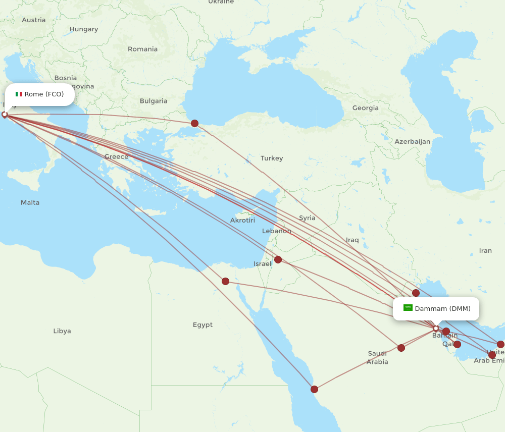 FCO to DMM flights and routes map