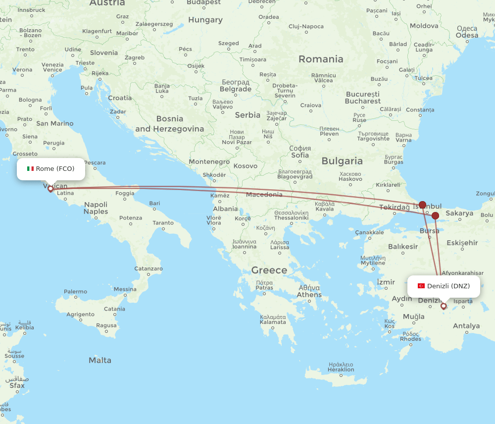 FCO-DNZ flight routes