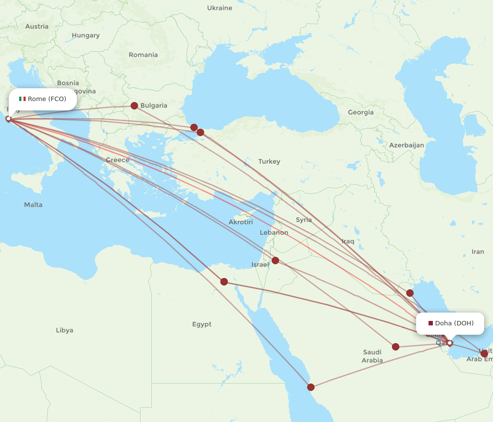 FCO to DOH flights and routes map