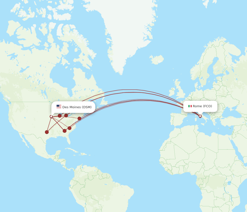 FCO to DSM flights and routes map