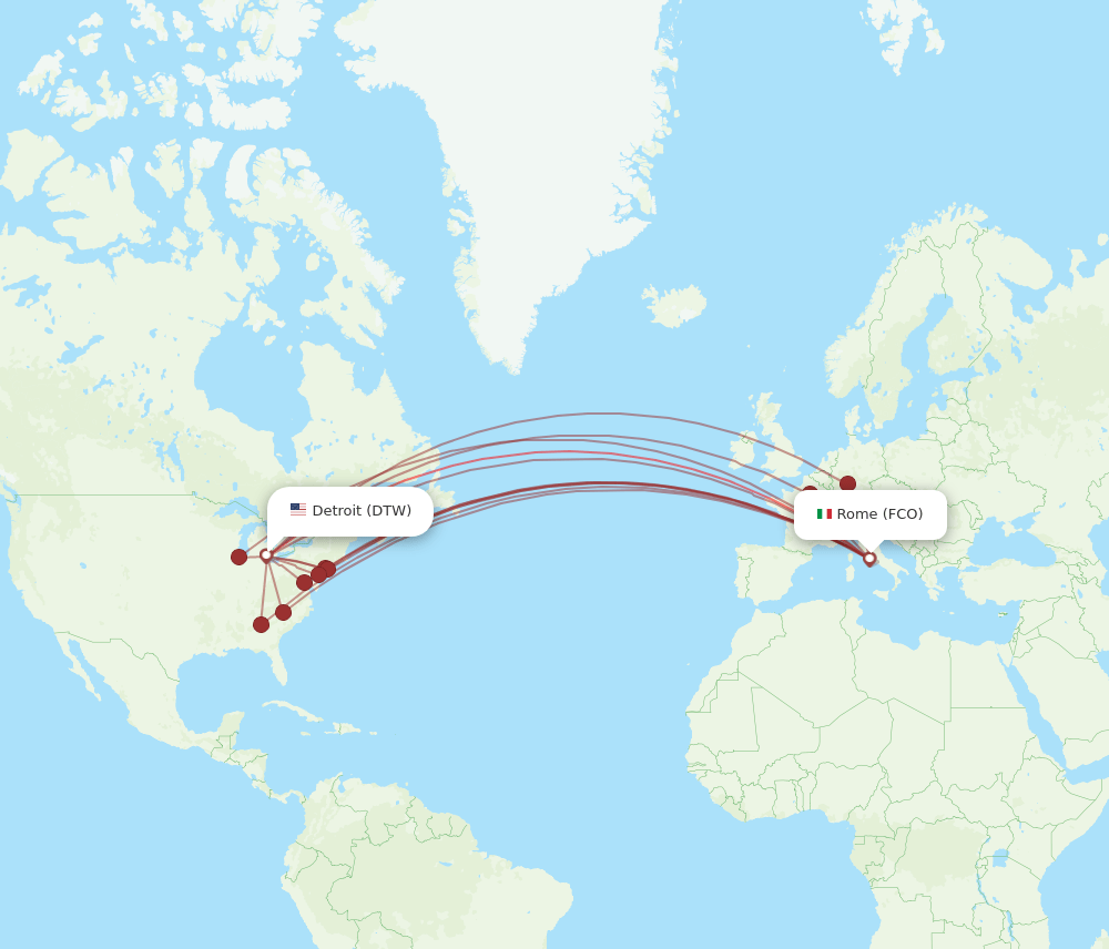 FCO-DTW flight routes