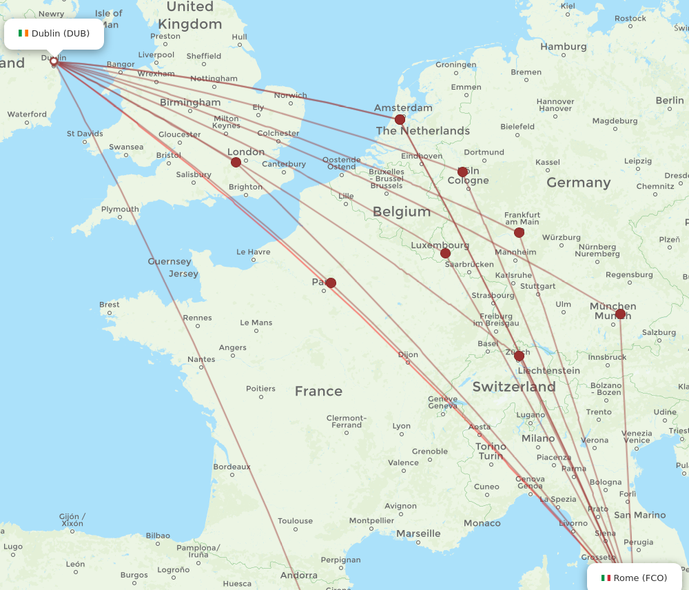 FCO to DUB flights and routes map