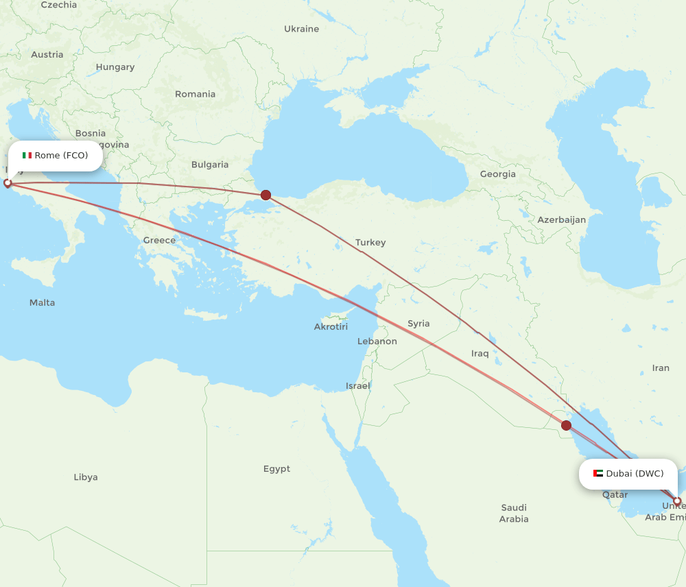 Rome - Dubai route map and flight paths