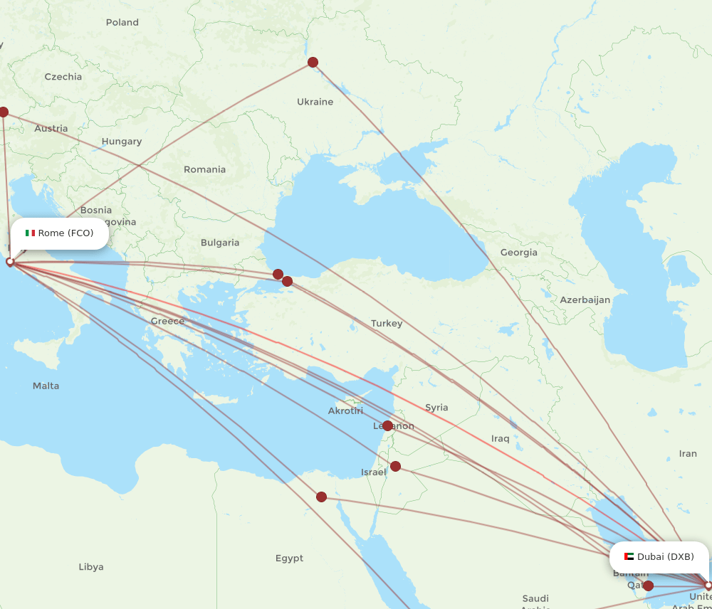 FCO-DXB flight routes
