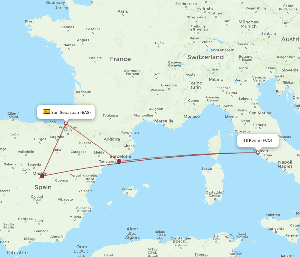 FCO-EAS flight routes