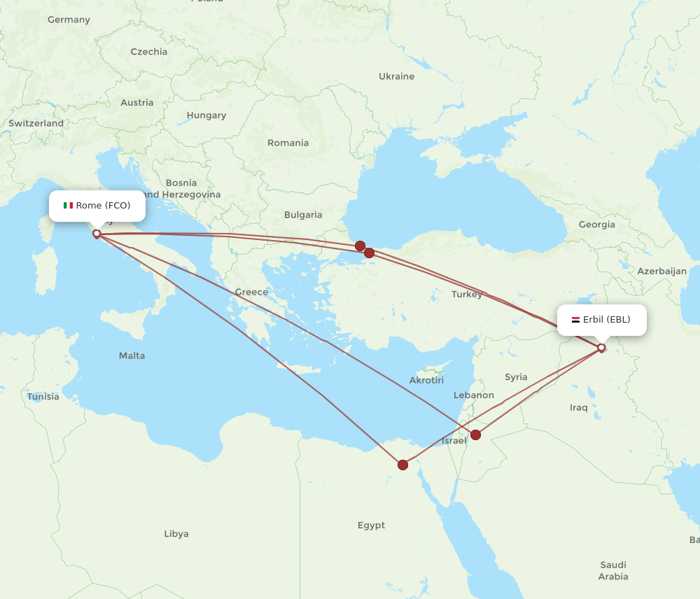 FCO to EBL flights and routes map