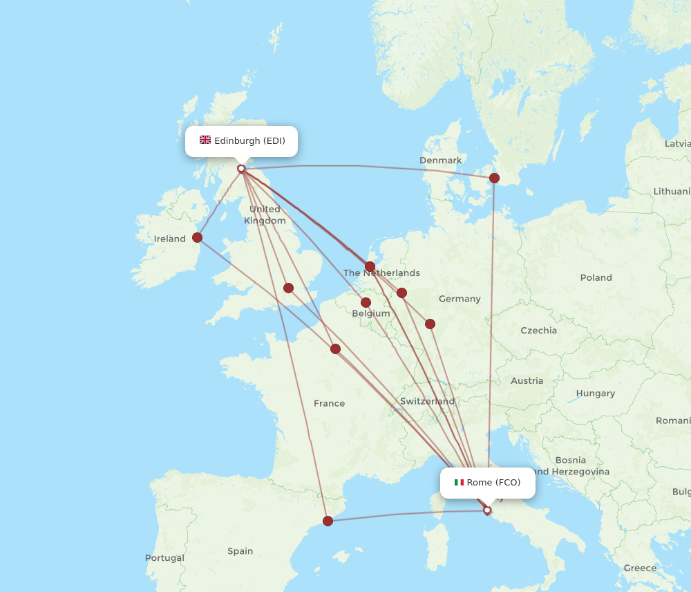 FCO to EDI flights and routes map