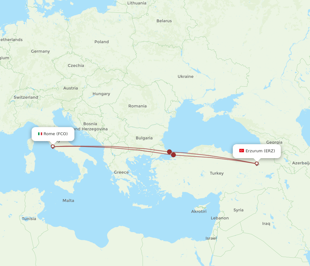 FCO-ERZ flight routes