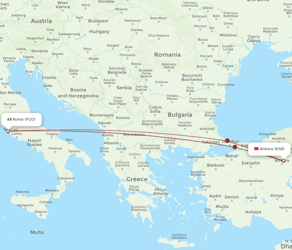 FCO-ESB flight routes