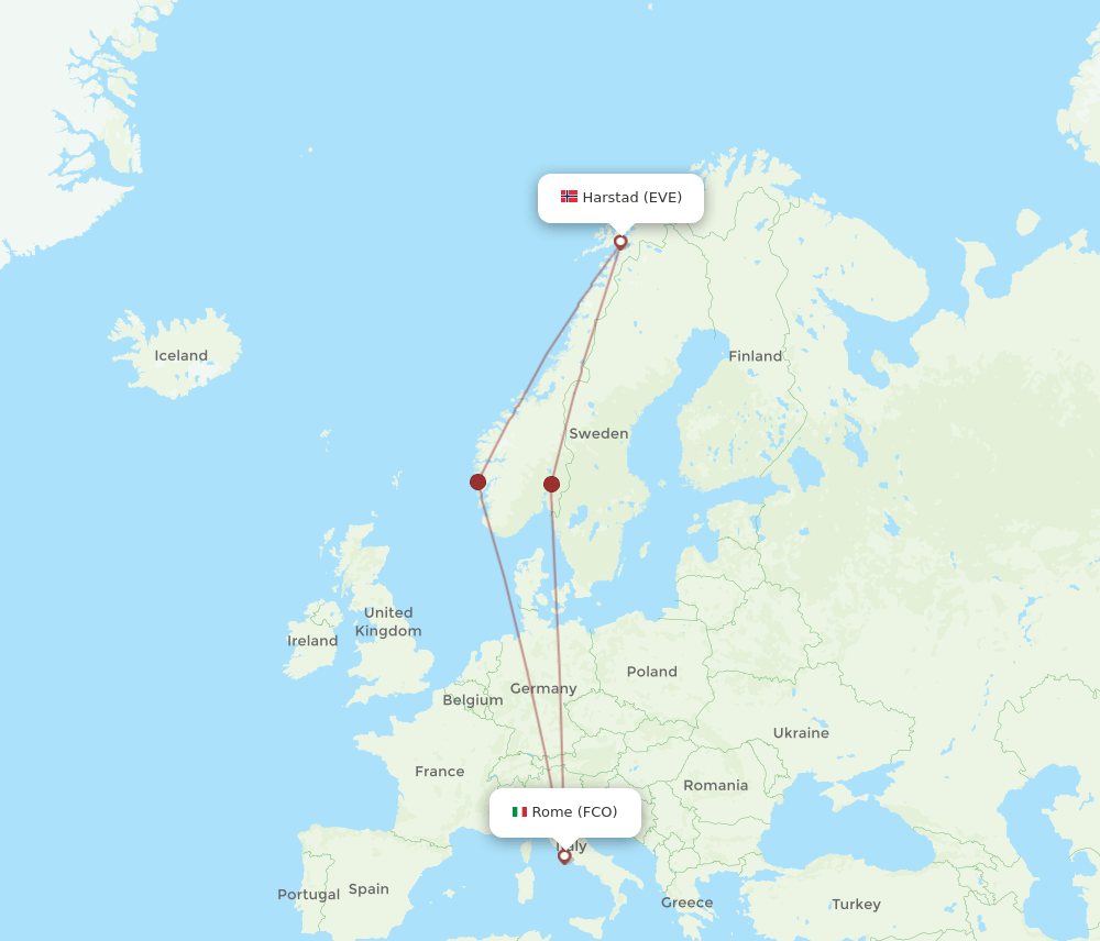 FCO-EVE flight routes
