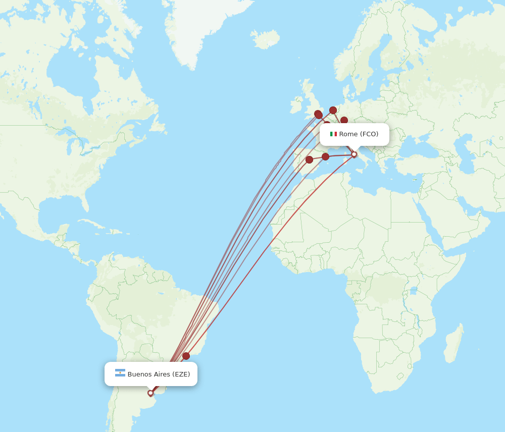 FCO to EZE flights and routes map