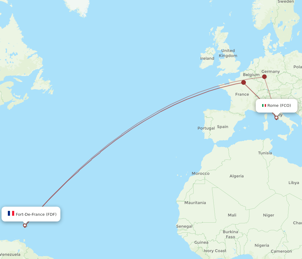 FCO-FDF flight routes