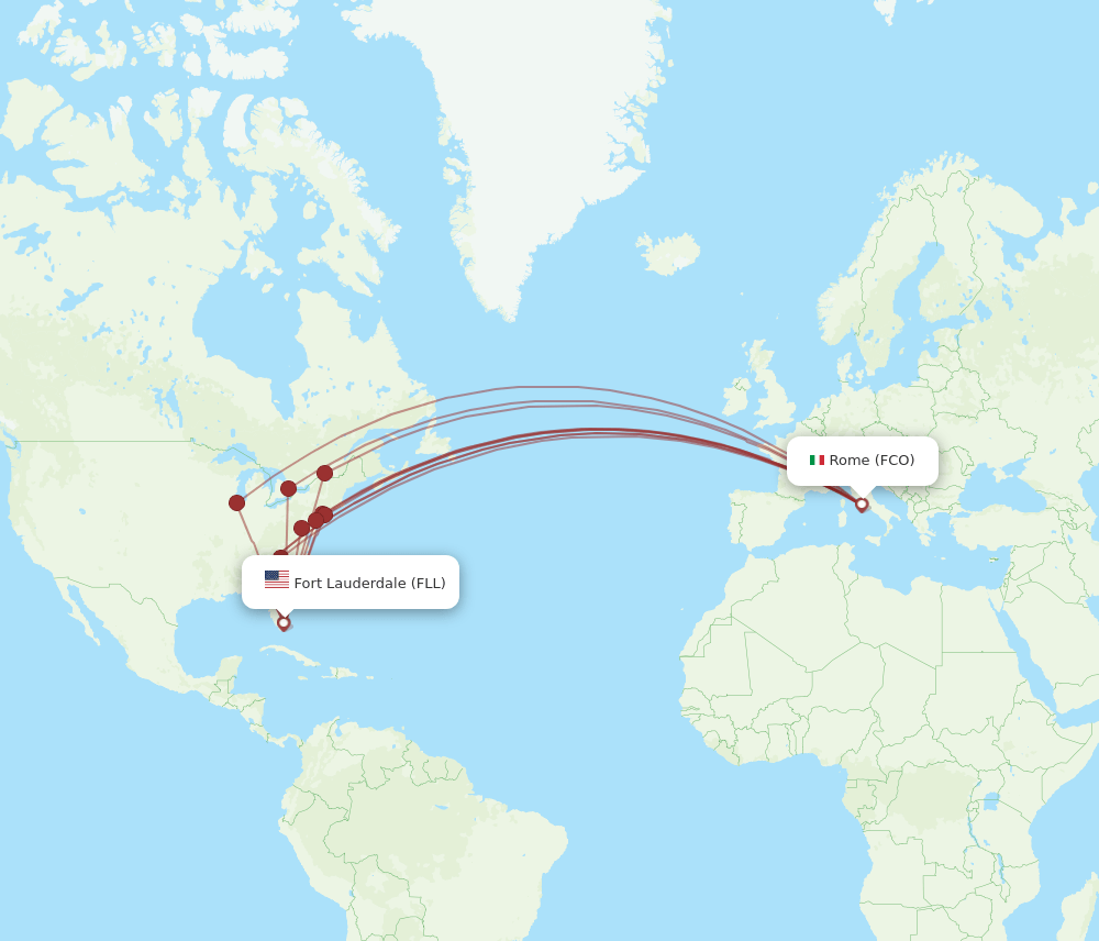 FCO to FLL flights and routes map