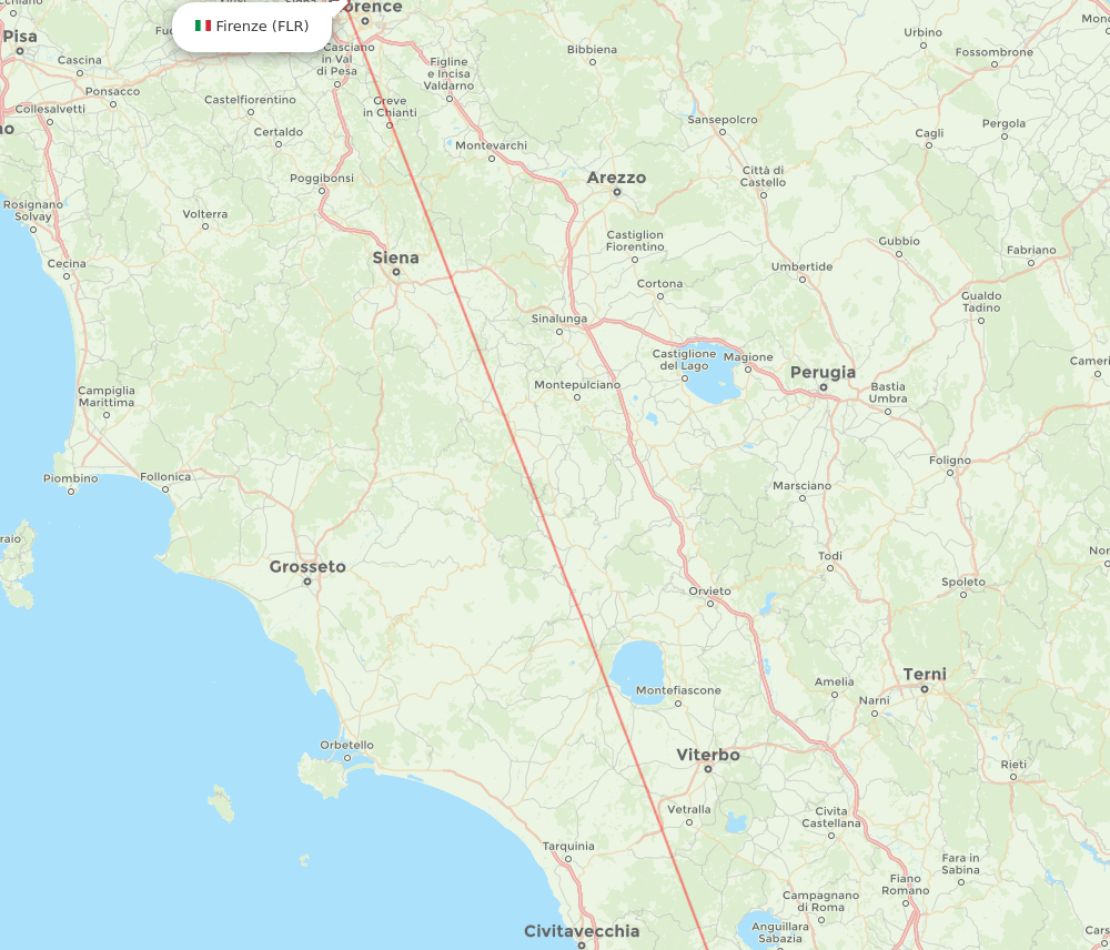 Rome - Florence route map and flight paths