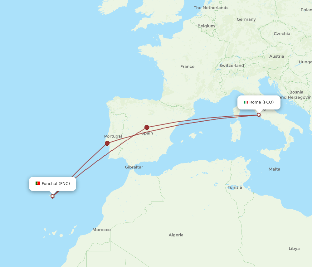 FCO to FNC flights and routes map