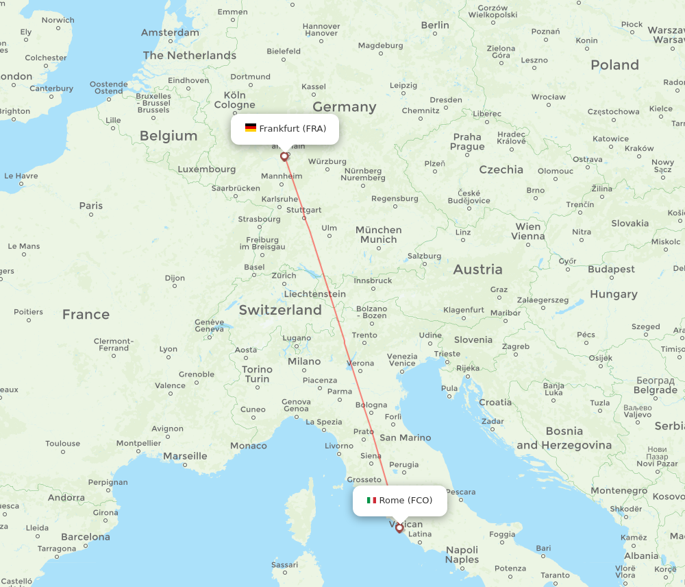 FCO to FRA flights and routes map