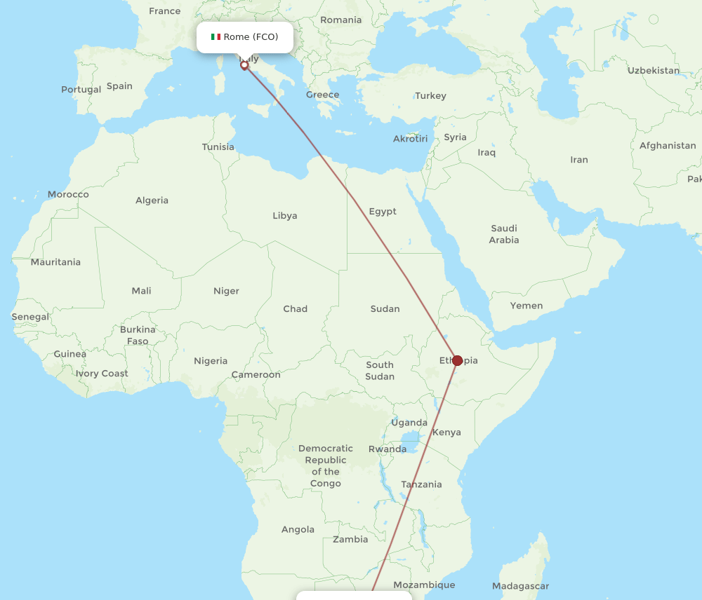 FCO-GBE flight routes