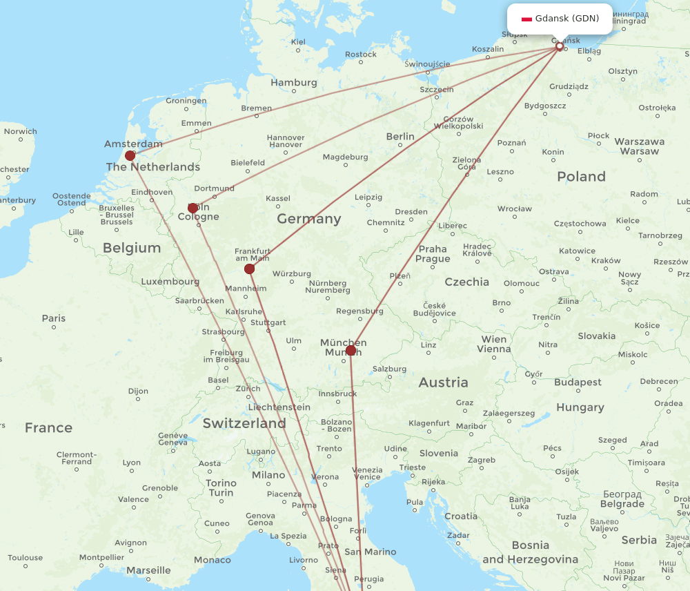 FCO-GDN flight routes