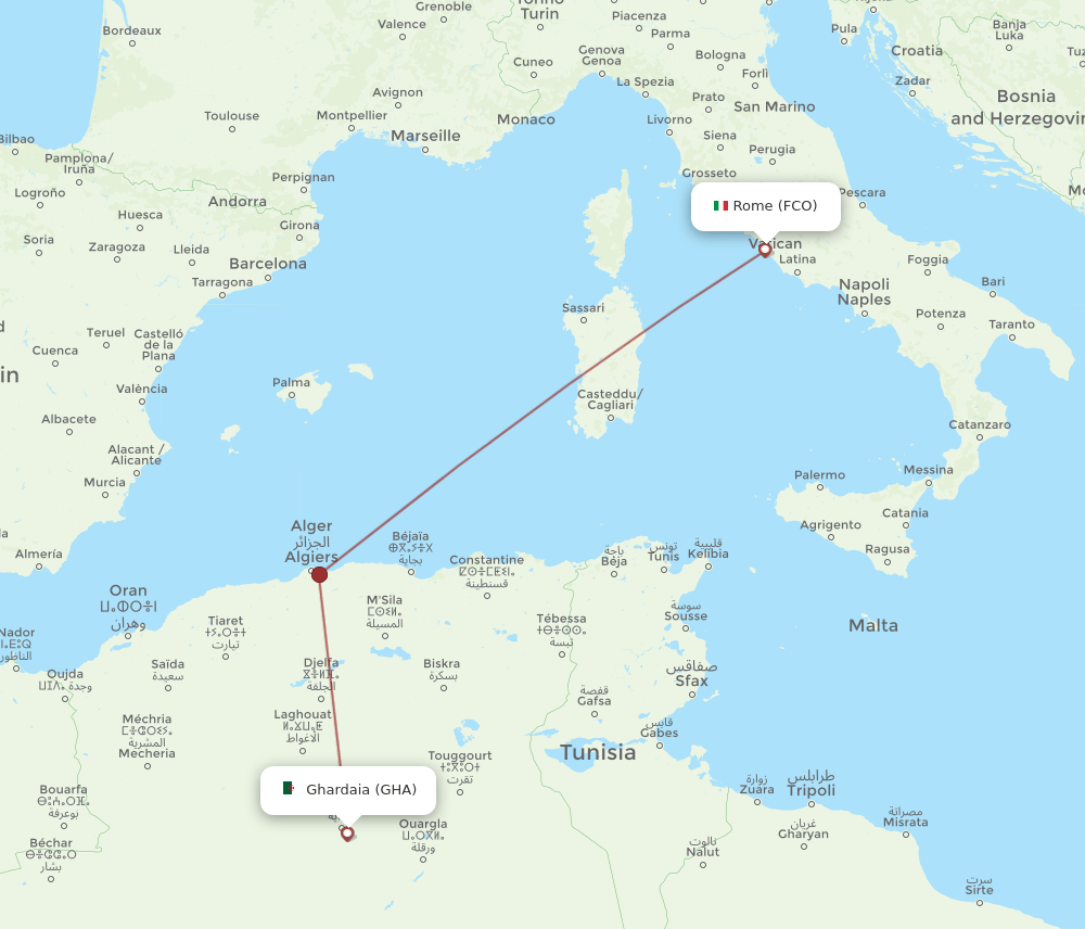 FCO-GHA flight routes